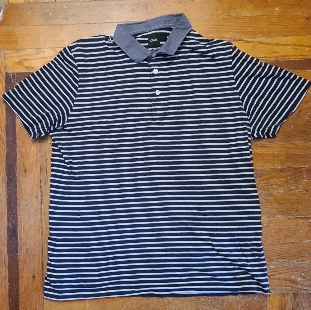 Asos Mens Knitted Stirped Polo Shirt - Blue .